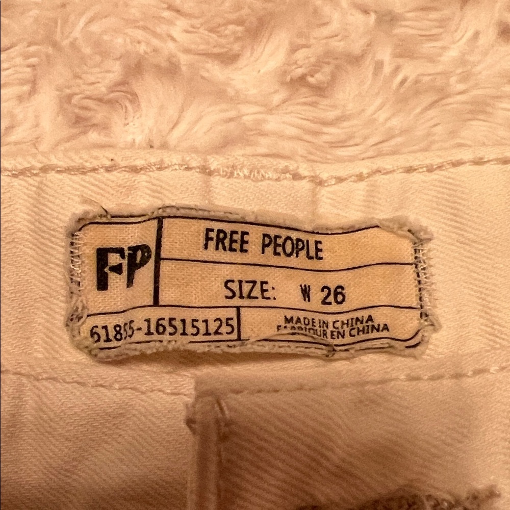 Free People Cream Distressed Straight Leg Jeans - Picture 2 of 6